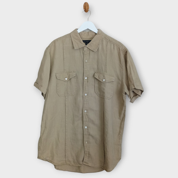 Banana Republic Shirt Mens Adult Large Tan Neutral Coastal Linen Blend Button Up - Picture 1 of 9